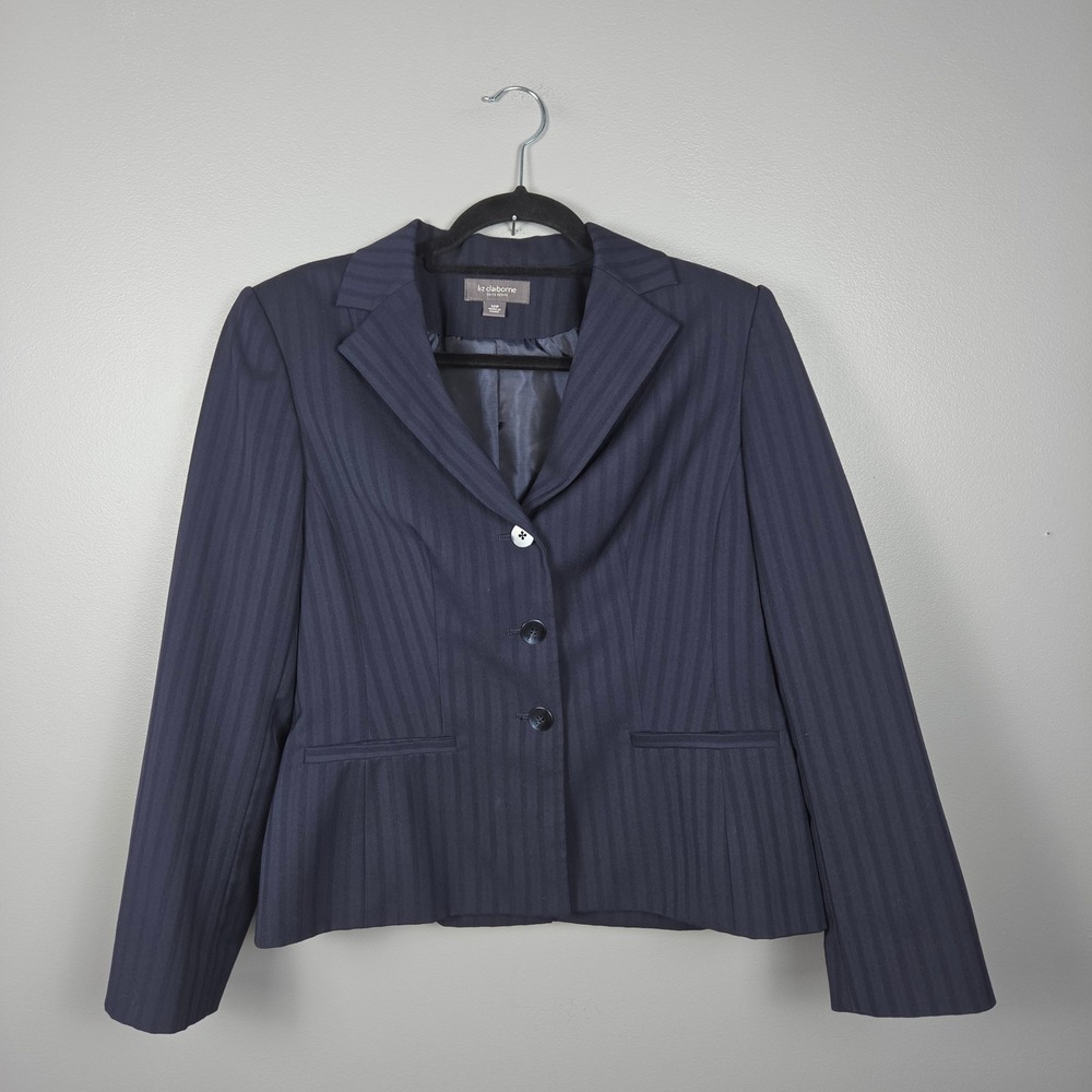 Liz Claiborne Womens 12P Blazer Pinstripe Professional Career Office Navy Blue